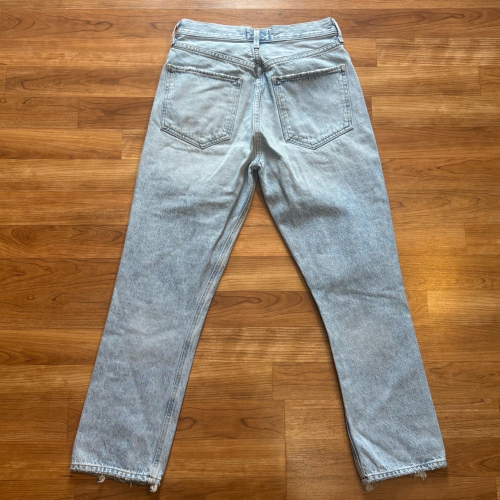 Agolde Riley High Rise Crop Jeans Womens 26 Light Wash Knee Rip - Picture 7 of 12